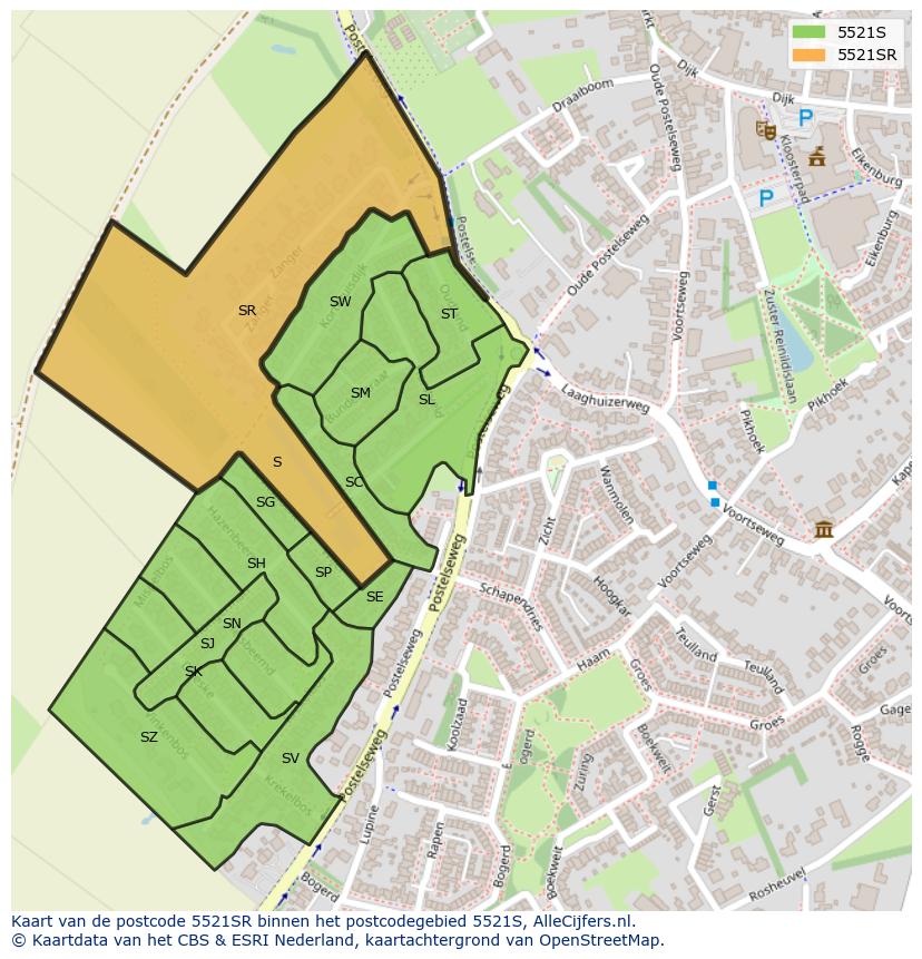 Afbeelding van het postcodegebied 5521 SR op de kaart.