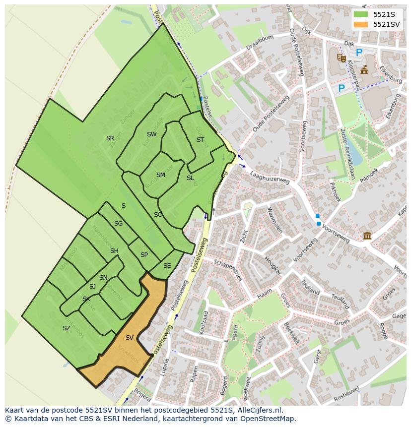 Afbeelding van het postcodegebied 5521 SV op de kaart.