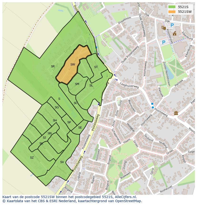 Afbeelding van het postcodegebied 5521 SW op de kaart.