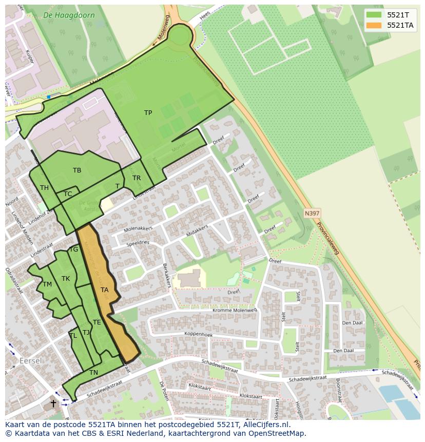 Afbeelding van het postcodegebied 5521 TA op de kaart.