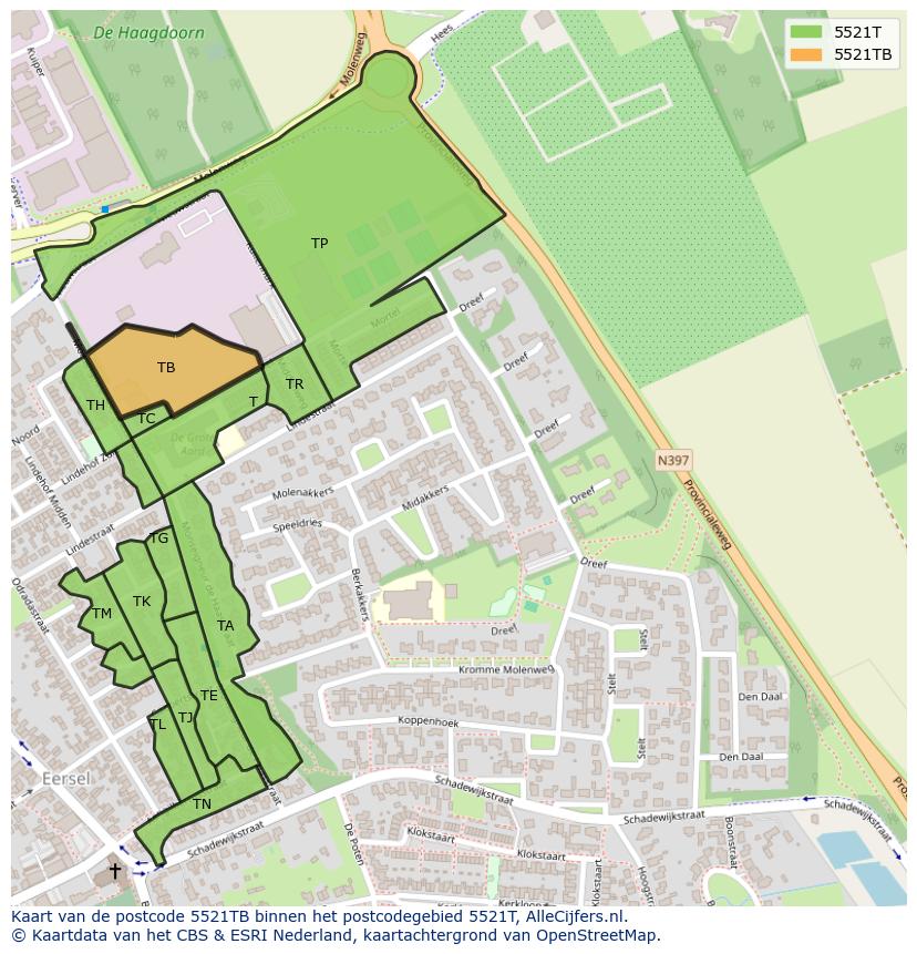 Afbeelding van het postcodegebied 5521 TB op de kaart.