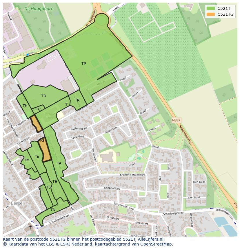 Afbeelding van het postcodegebied 5521 TG op de kaart.