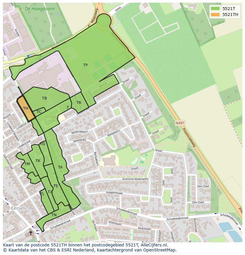 Afbeelding van het postcodegebied 5521 TH op de kaart.