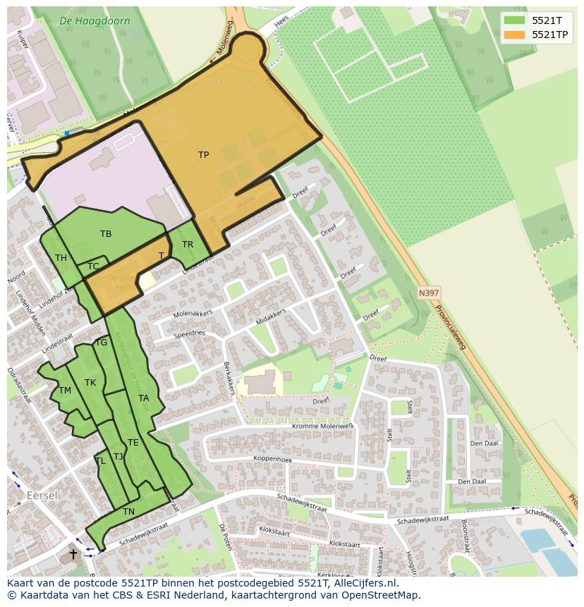 Afbeelding van het postcodegebied 5521 TP op de kaart.