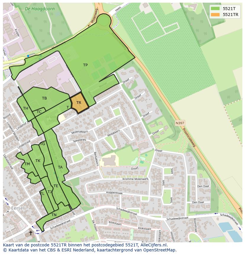 Afbeelding van het postcodegebied 5521 TR op de kaart.