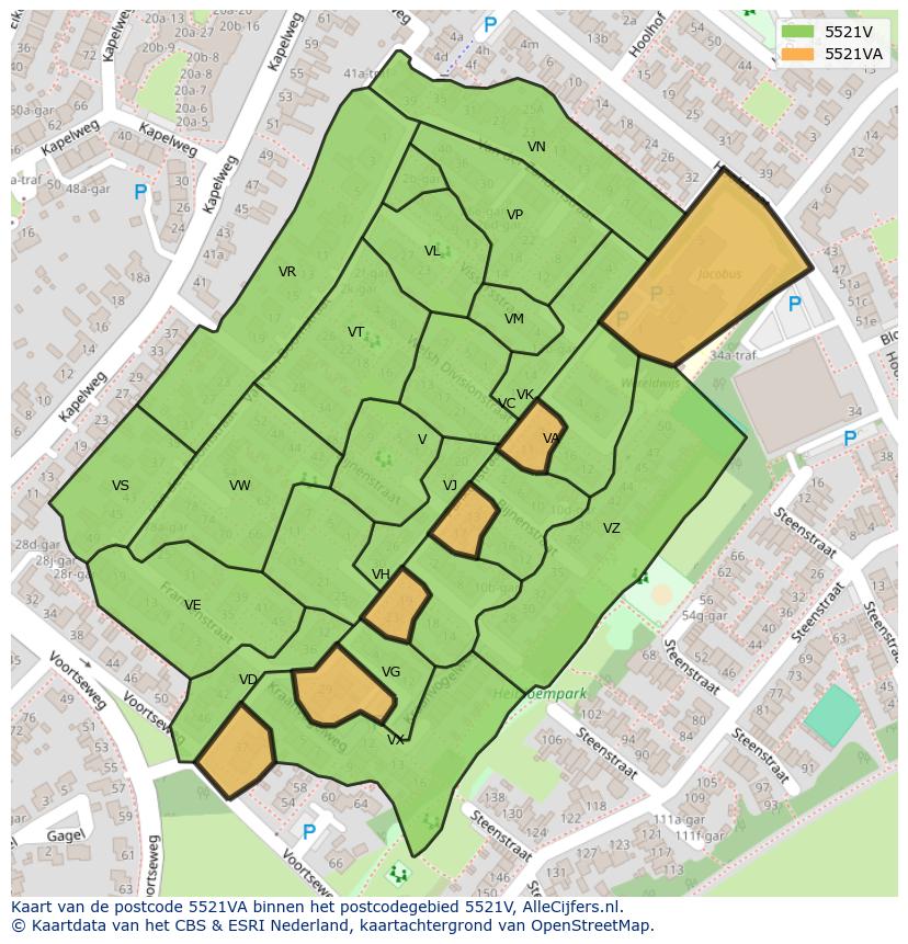 Afbeelding van het postcodegebied 5521 VA op de kaart.