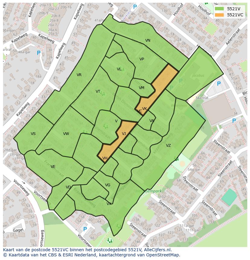 Afbeelding van het postcodegebied 5521 VC op de kaart.