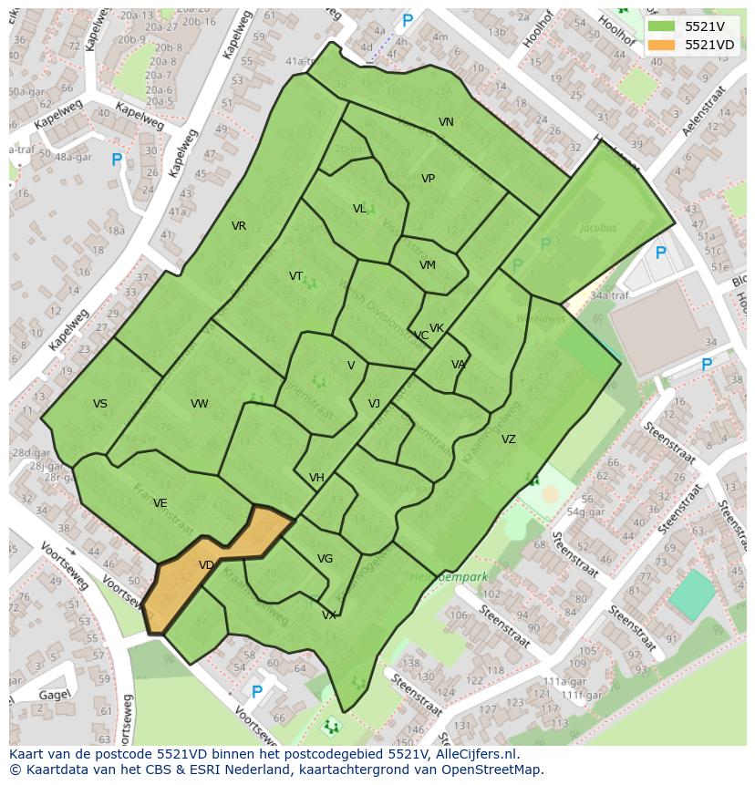 Afbeelding van het postcodegebied 5521 VD op de kaart.