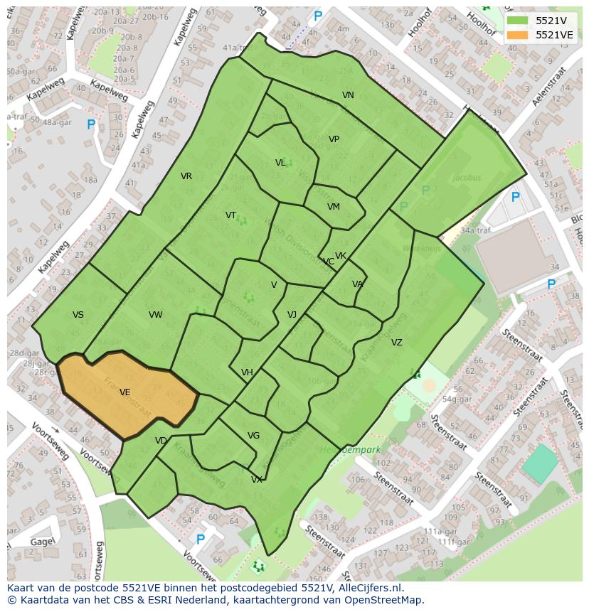 Afbeelding van het postcodegebied 5521 VE op de kaart.