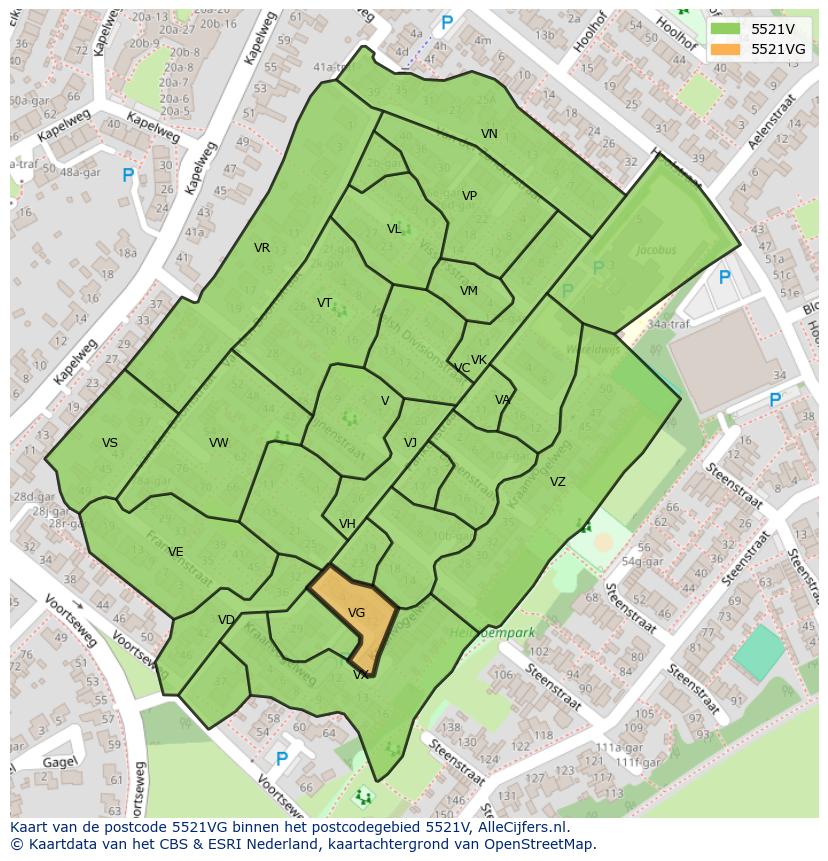 Afbeelding van het postcodegebied 5521 VG op de kaart.