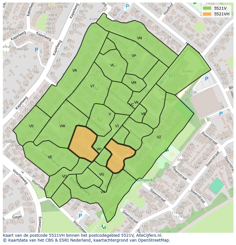 Afbeelding van het postcodegebied 5521 VH op de kaart.