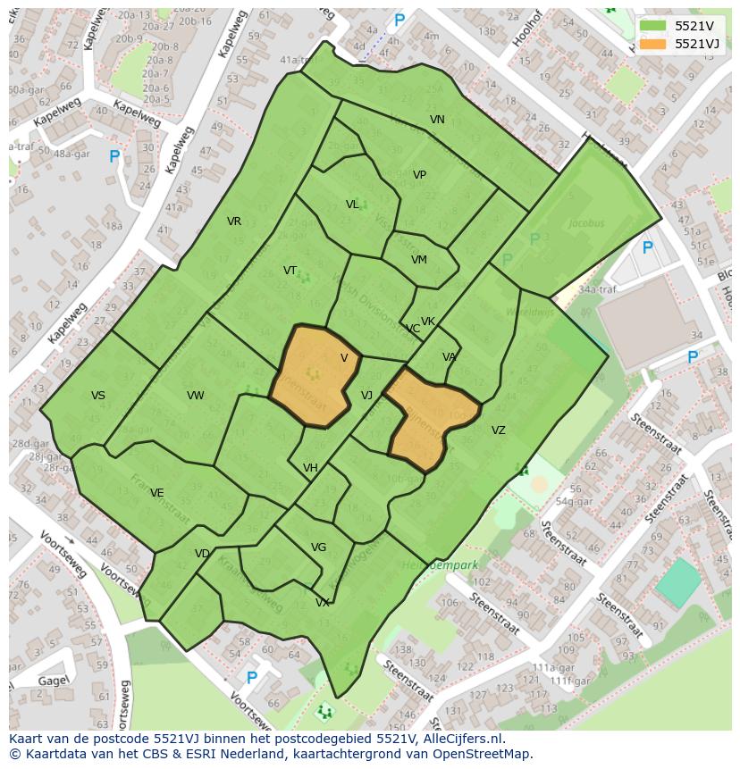 Afbeelding van het postcodegebied 5521 VJ op de kaart.