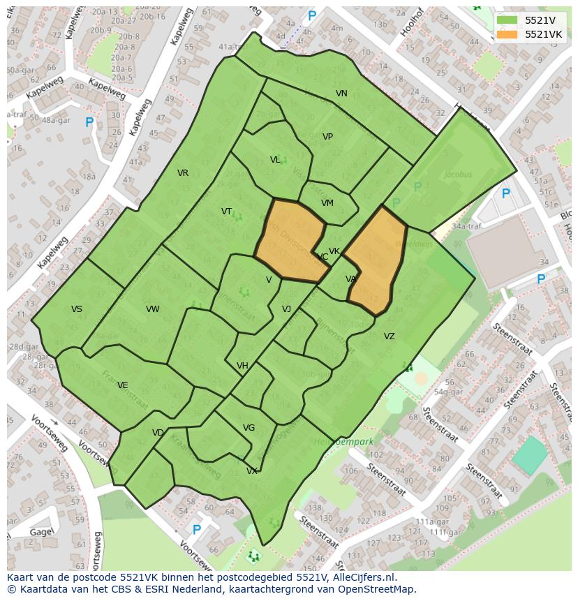 Afbeelding van het postcodegebied 5521 VK op de kaart.
