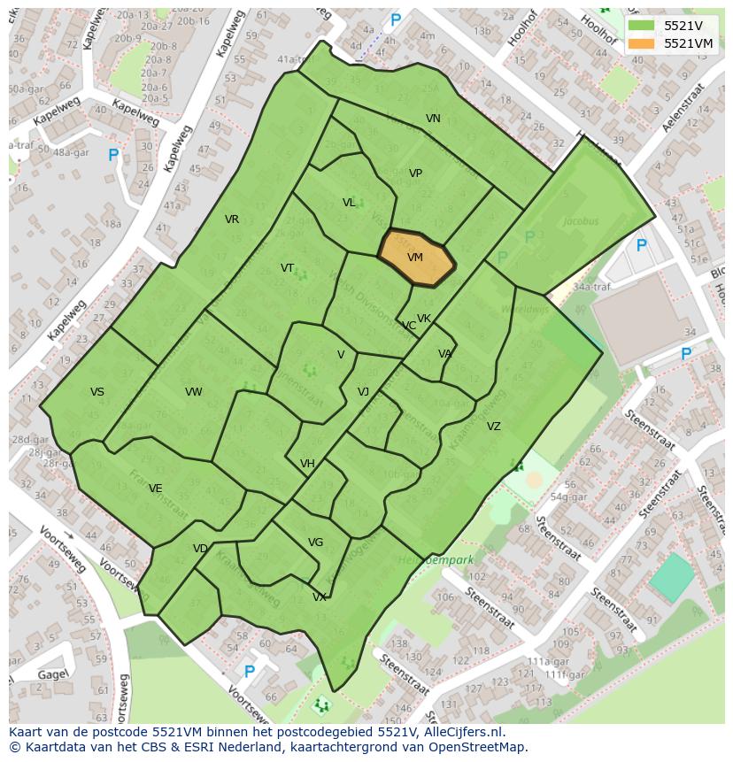 Afbeelding van het postcodegebied 5521 VM op de kaart.