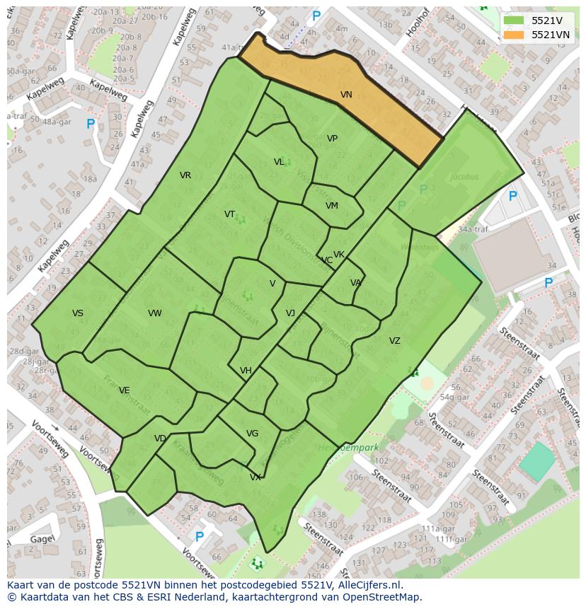 Afbeelding van het postcodegebied 5521 VN op de kaart.
