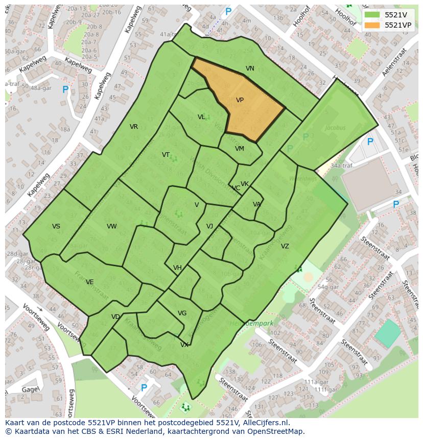 Afbeelding van het postcodegebied 5521 VP op de kaart.