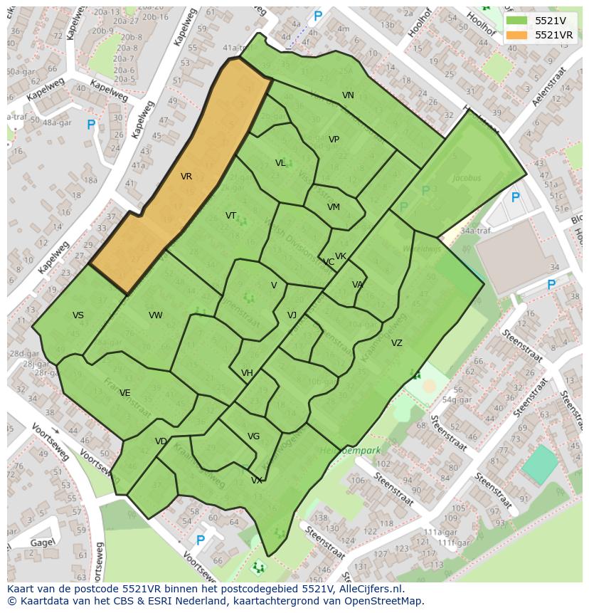 Afbeelding van het postcodegebied 5521 VR op de kaart.