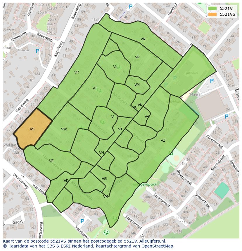Afbeelding van het postcodegebied 5521 VS op de kaart.