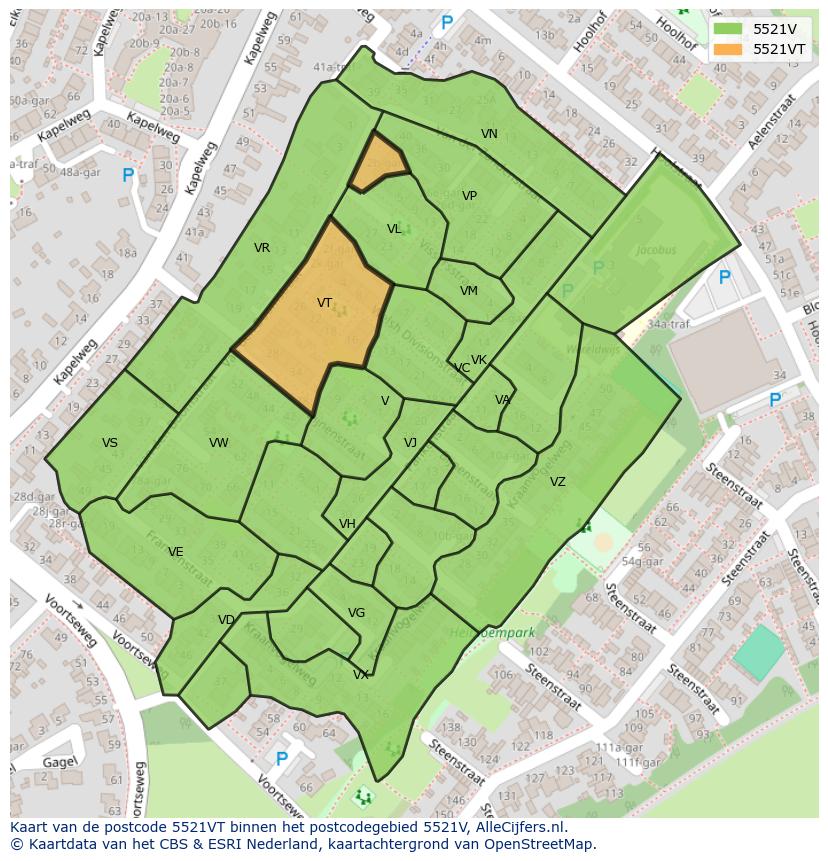 Afbeelding van het postcodegebied 5521 VT op de kaart.