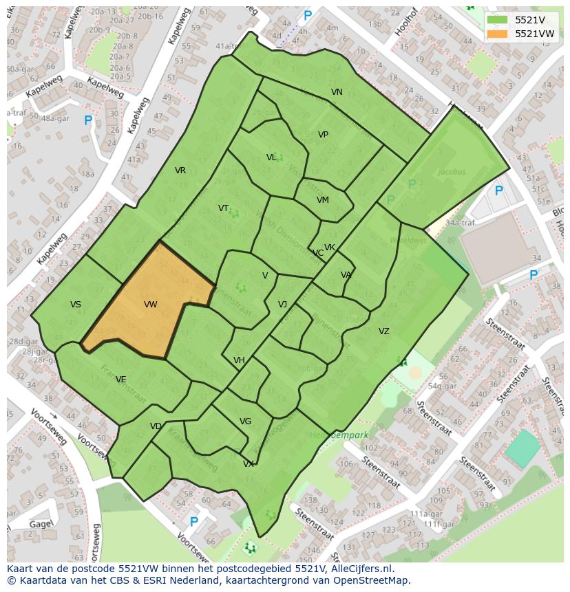 Afbeelding van het postcodegebied 5521 VW op de kaart.