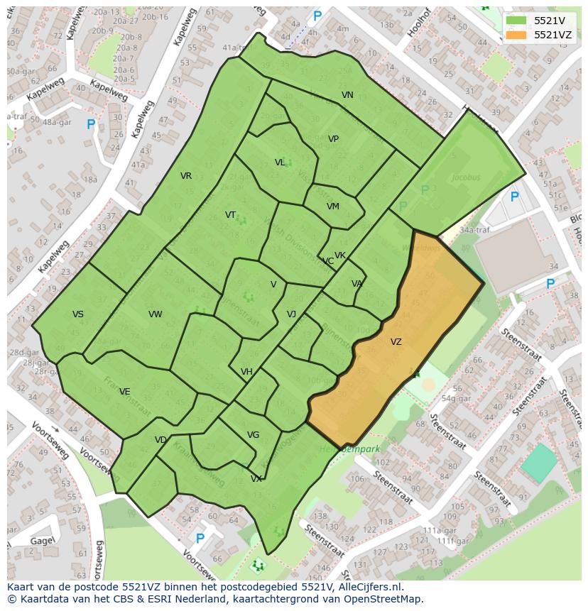 Afbeelding van het postcodegebied 5521 VZ op de kaart.