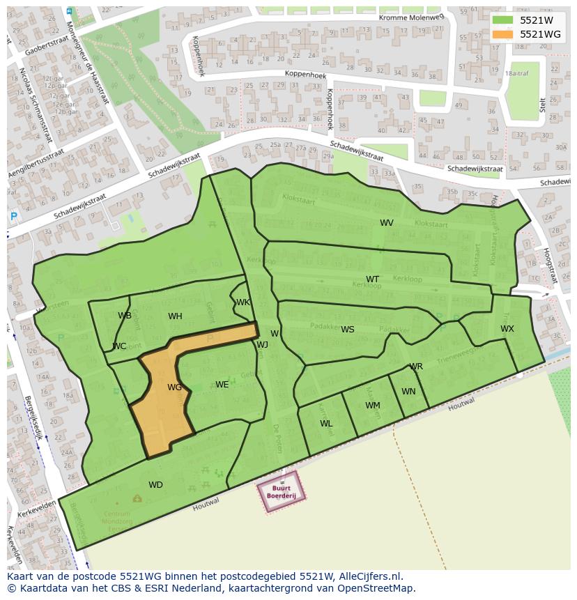 Afbeelding van het postcodegebied 5521 WG op de kaart.