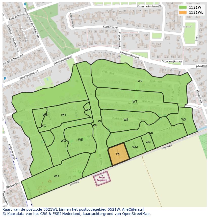 Afbeelding van het postcodegebied 5521 WL op de kaart.