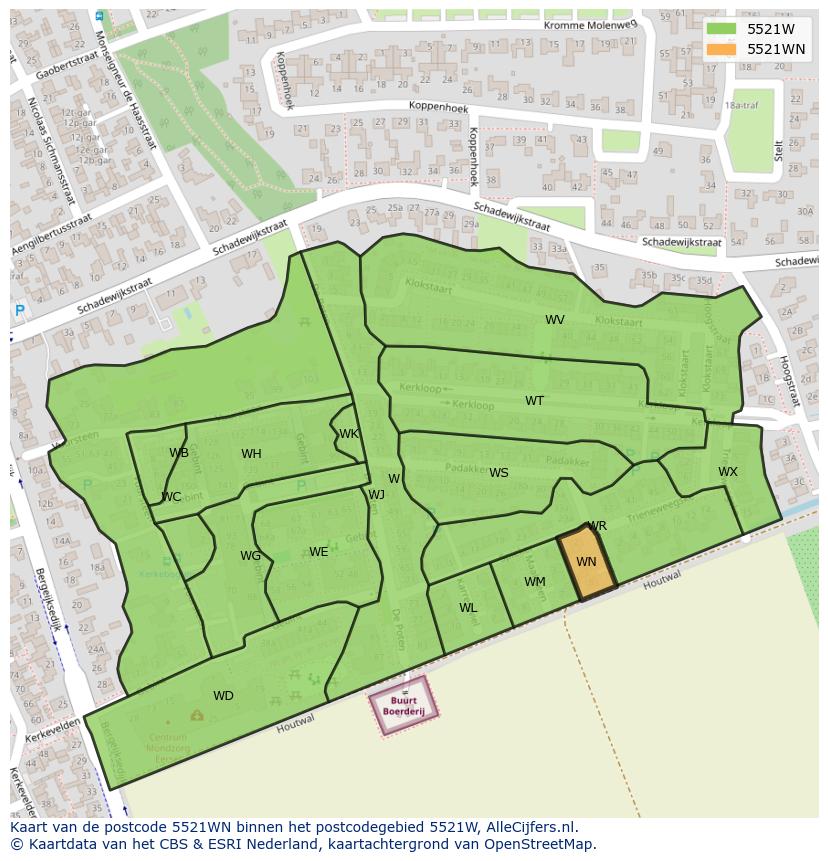 Afbeelding van het postcodegebied 5521 WN op de kaart.