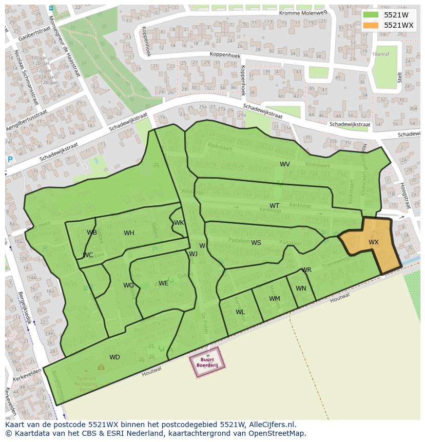Afbeelding van het postcodegebied 5521 WX op de kaart.