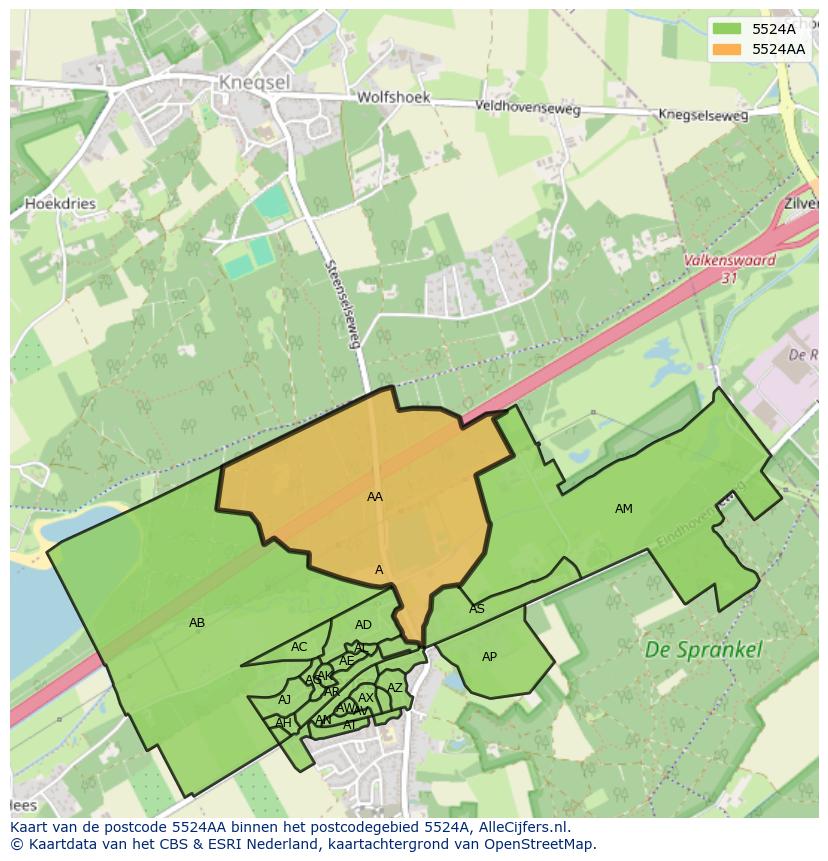 Afbeelding van het postcodegebied 5524 AA op de kaart.