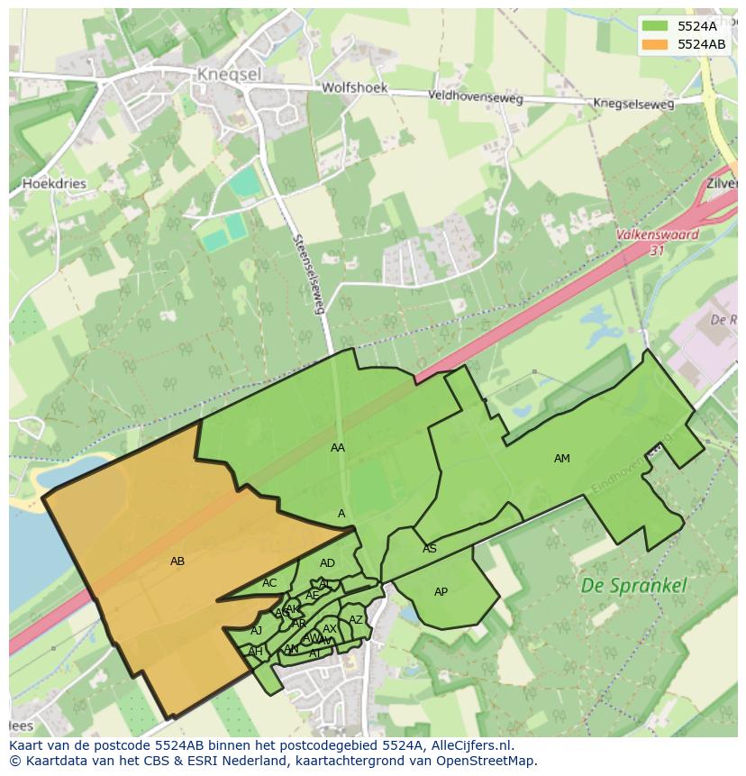 Afbeelding van het postcodegebied 5524 AB op de kaart.