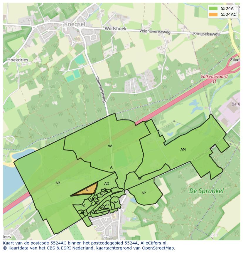 Afbeelding van het postcodegebied 5524 AC op de kaart.