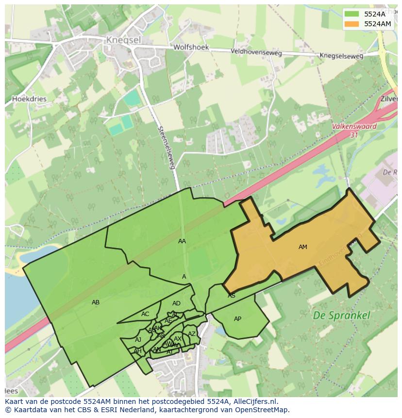 Afbeelding van het postcodegebied 5524 AM op de kaart.