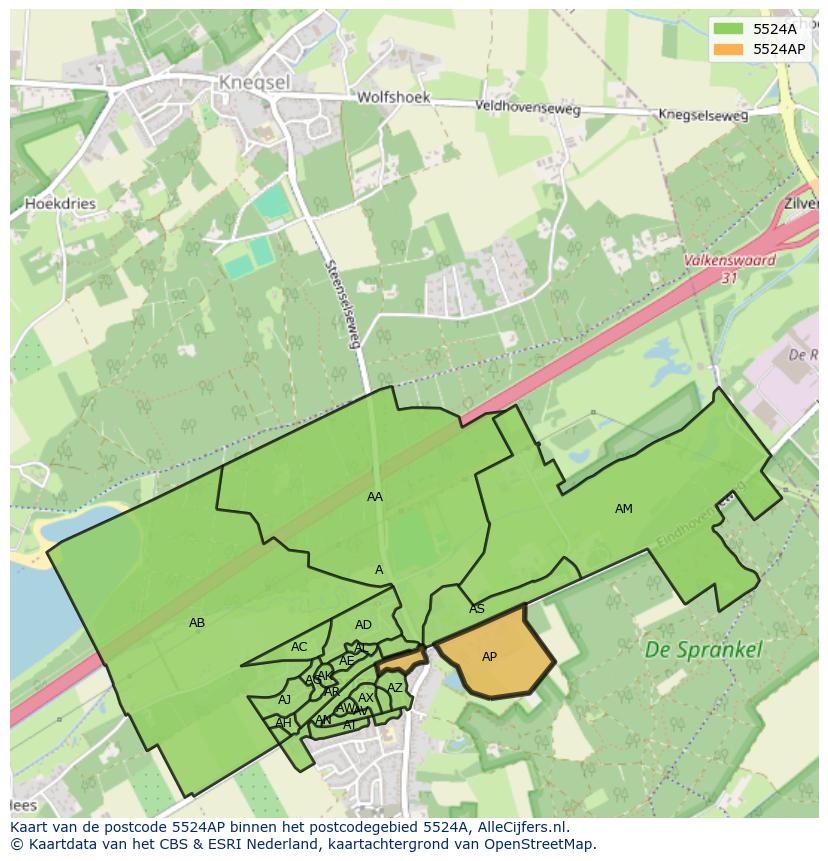 Afbeelding van het postcodegebied 5524 AP op de kaart.