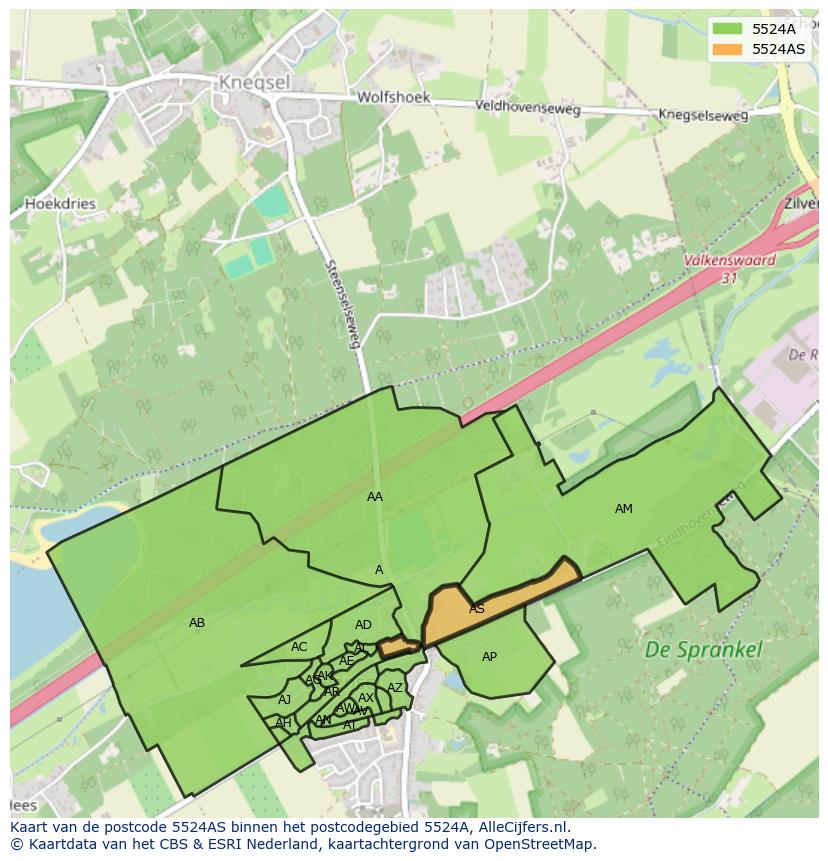 Afbeelding van het postcodegebied 5524 AS op de kaart.