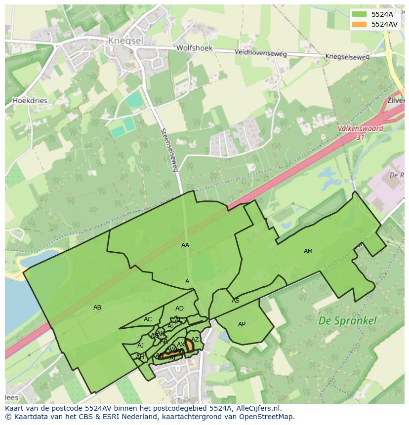 Afbeelding van het postcodegebied 5524 AV op de kaart.