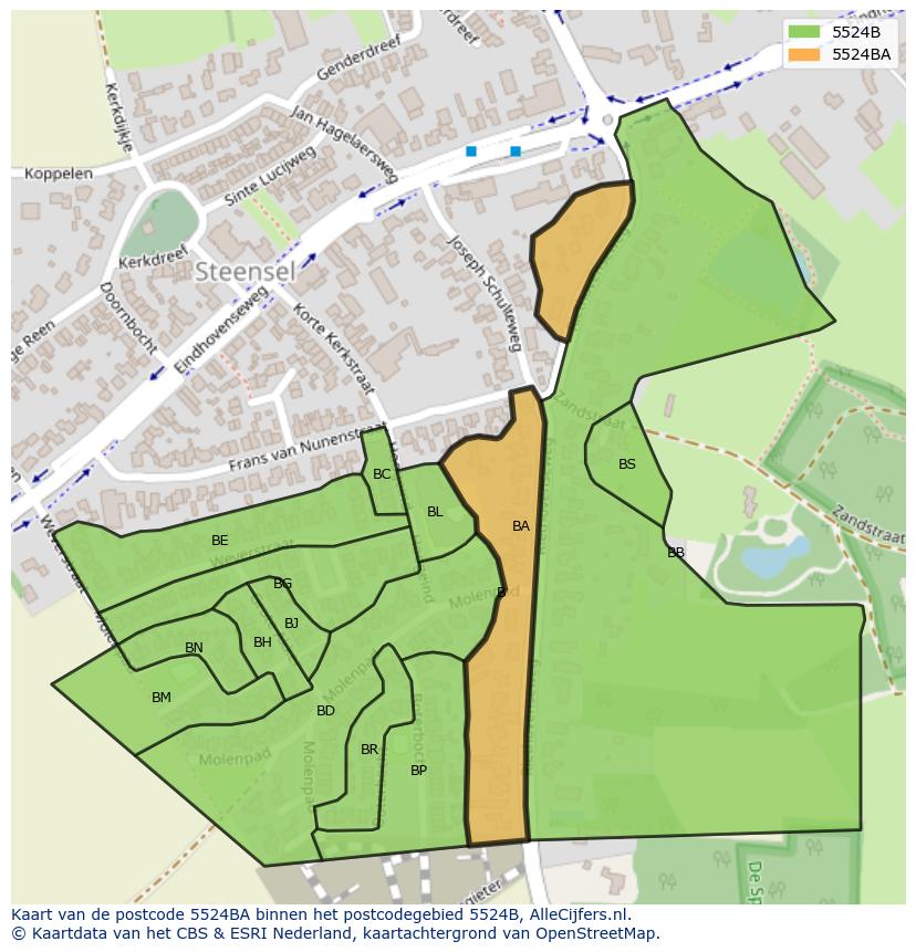 Afbeelding van het postcodegebied 5524 BA op de kaart.