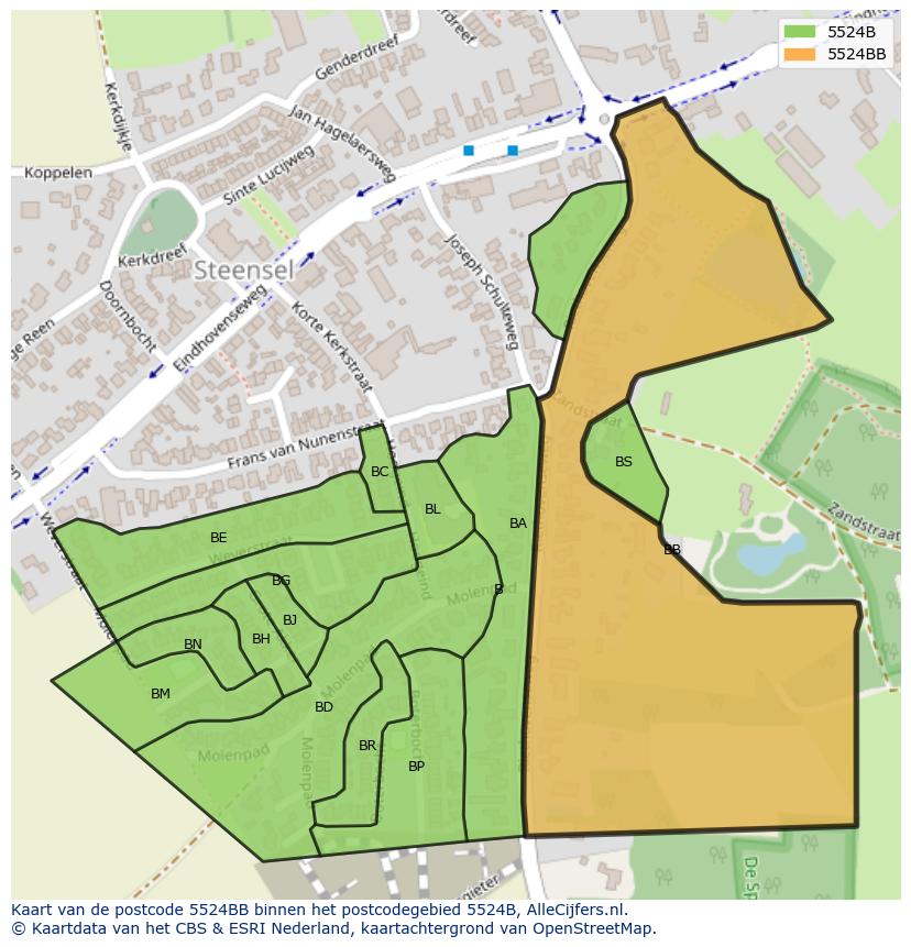 Afbeelding van het postcodegebied 5524 BB op de kaart.
