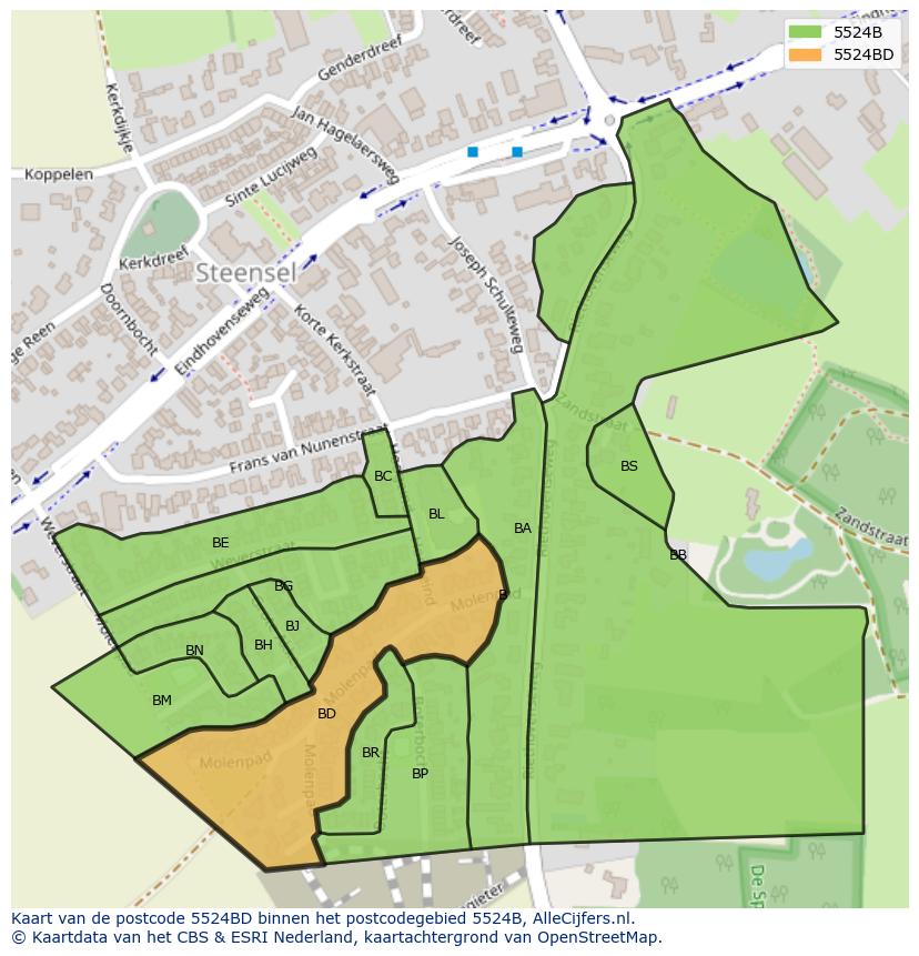 Afbeelding van het postcodegebied 5524 BD op de kaart.