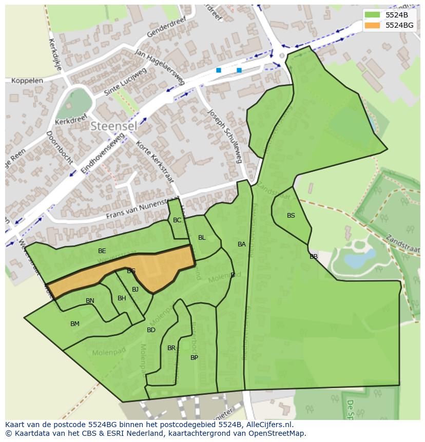 Afbeelding van het postcodegebied 5524 BG op de kaart.