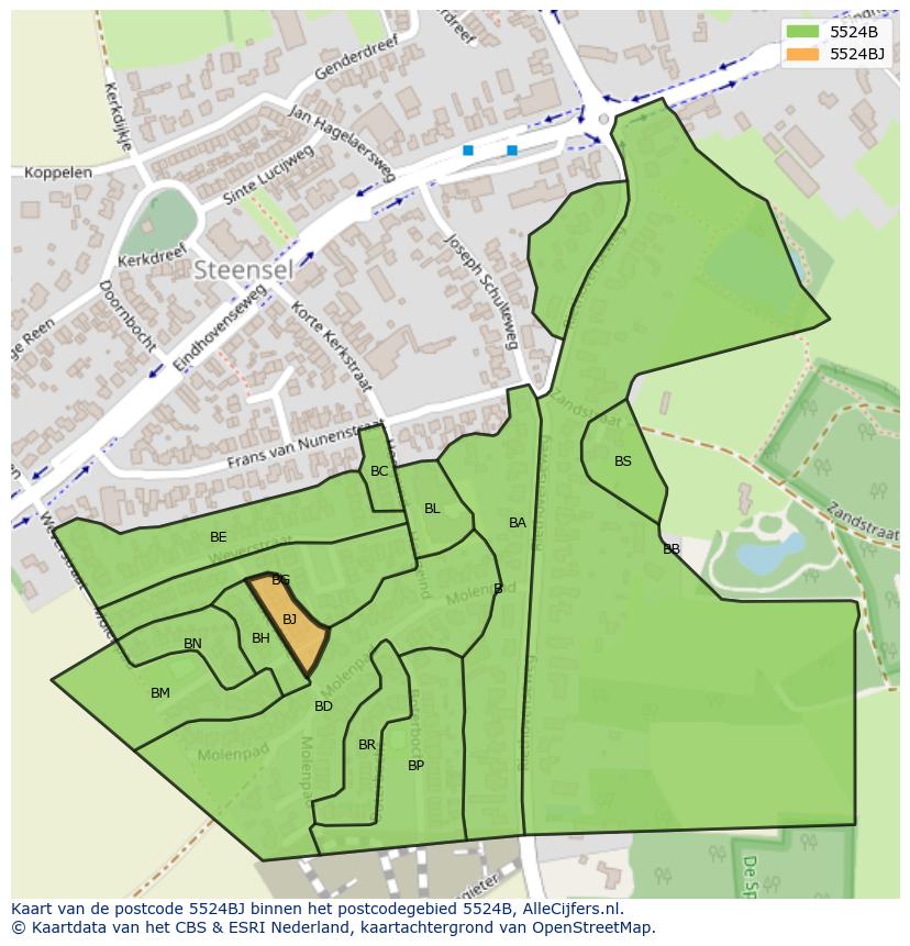 Afbeelding van het postcodegebied 5524 BJ op de kaart.