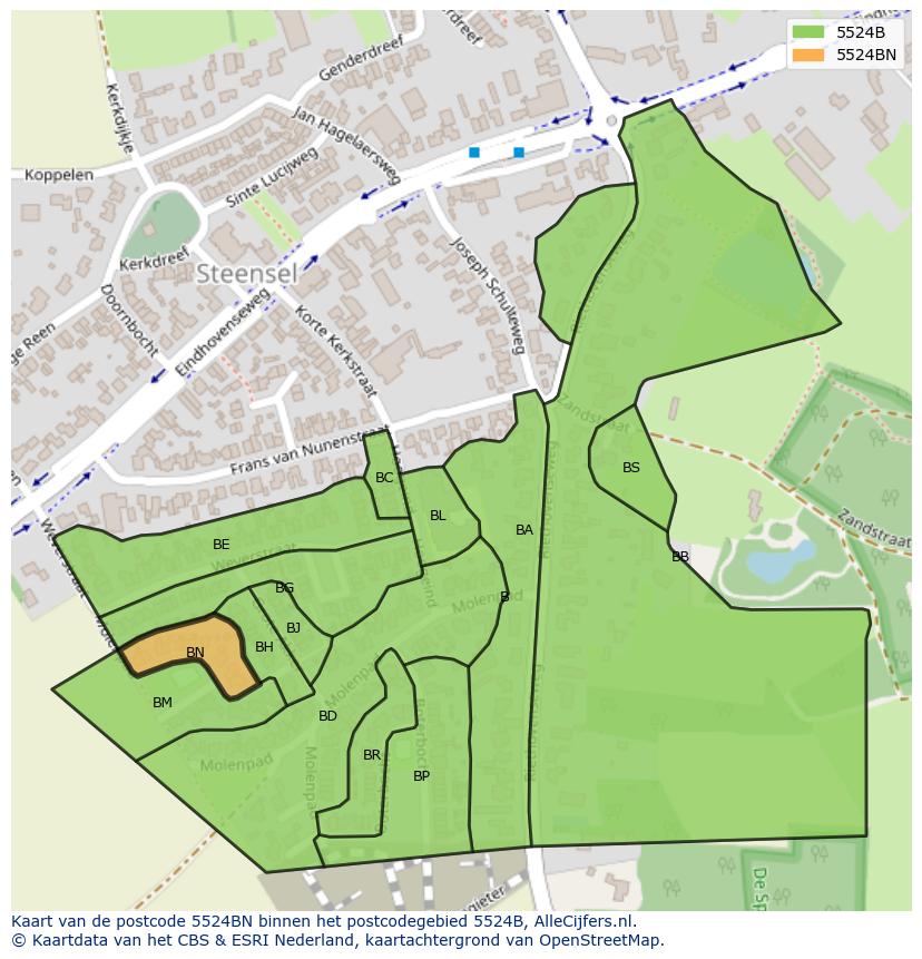 Afbeelding van het postcodegebied 5524 BN op de kaart.