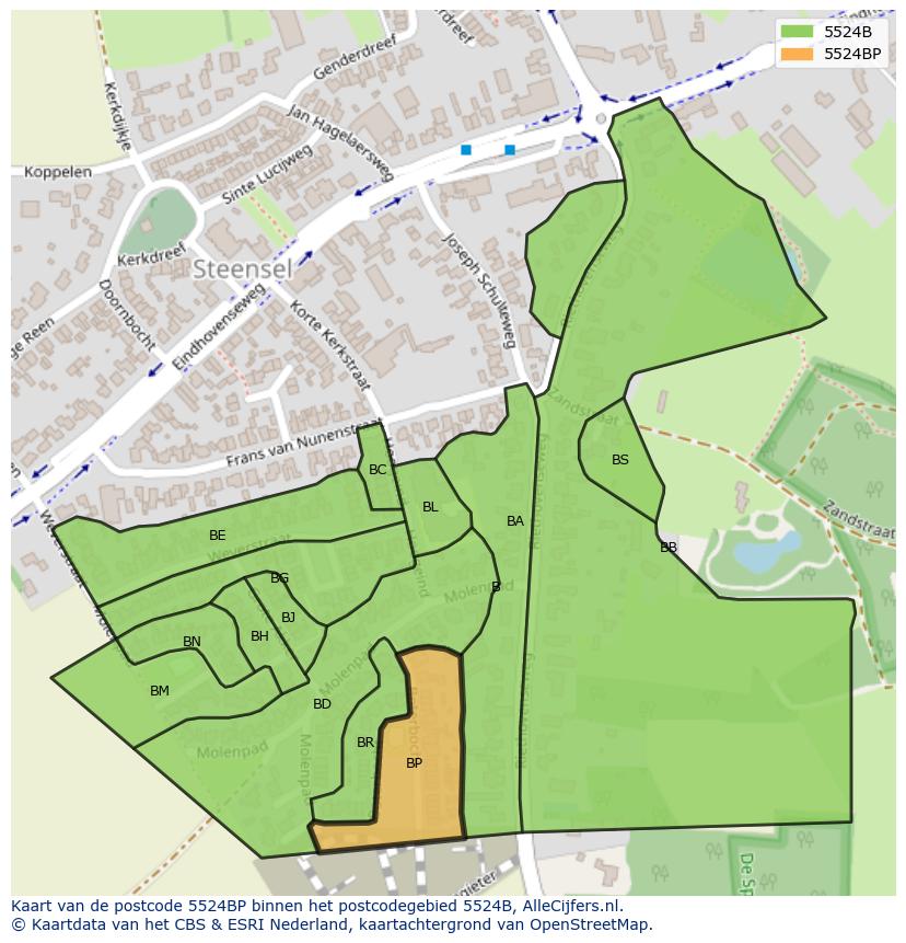 Afbeelding van het postcodegebied 5524 BP op de kaart.