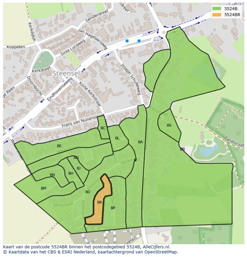 Afbeelding van het postcodegebied 5524 BR op de kaart.