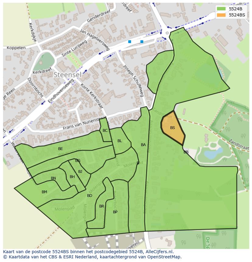 Afbeelding van het postcodegebied 5524 BS op de kaart.