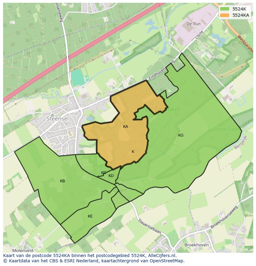 Afbeelding van het postcodegebied 5524 KA op de kaart.