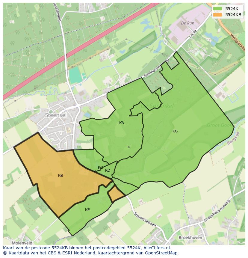 Afbeelding van het postcodegebied 5524 KB op de kaart.