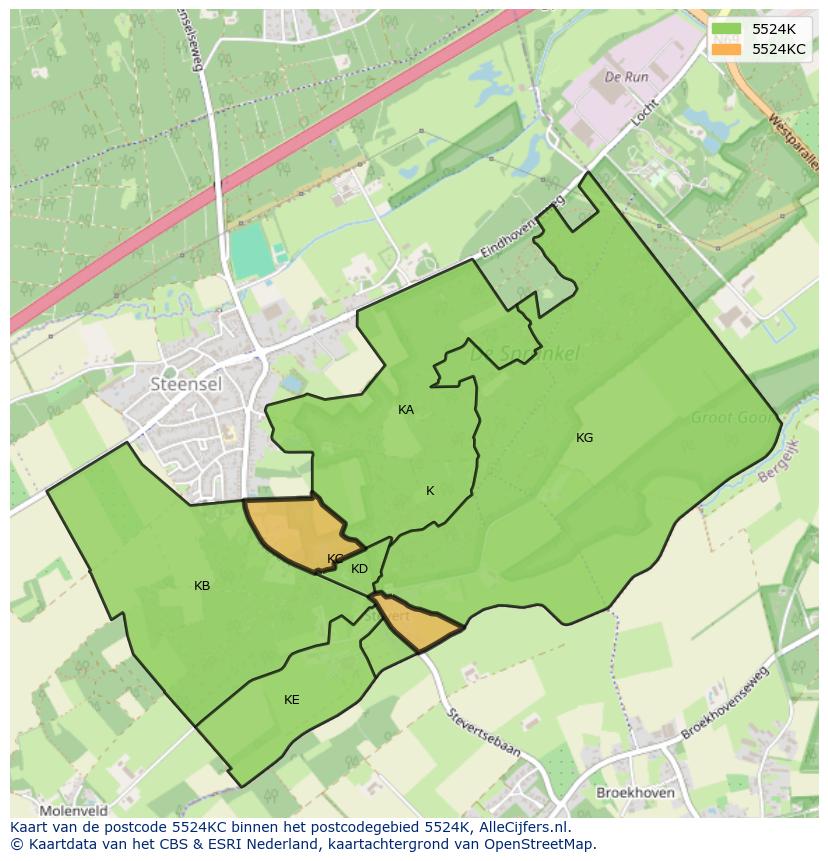 Afbeelding van het postcodegebied 5524 KC op de kaart.