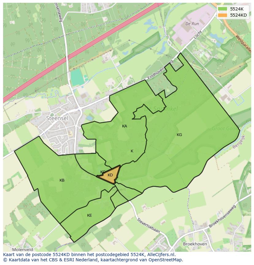 Afbeelding van het postcodegebied 5524 KD op de kaart.