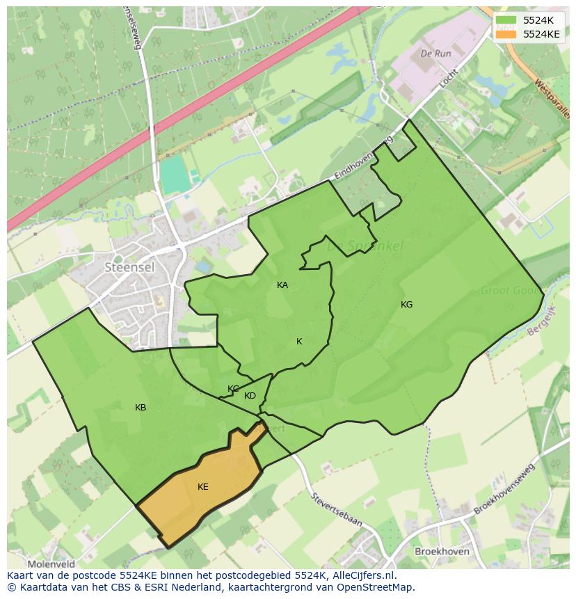 Afbeelding van het postcodegebied 5524 KE op de kaart.